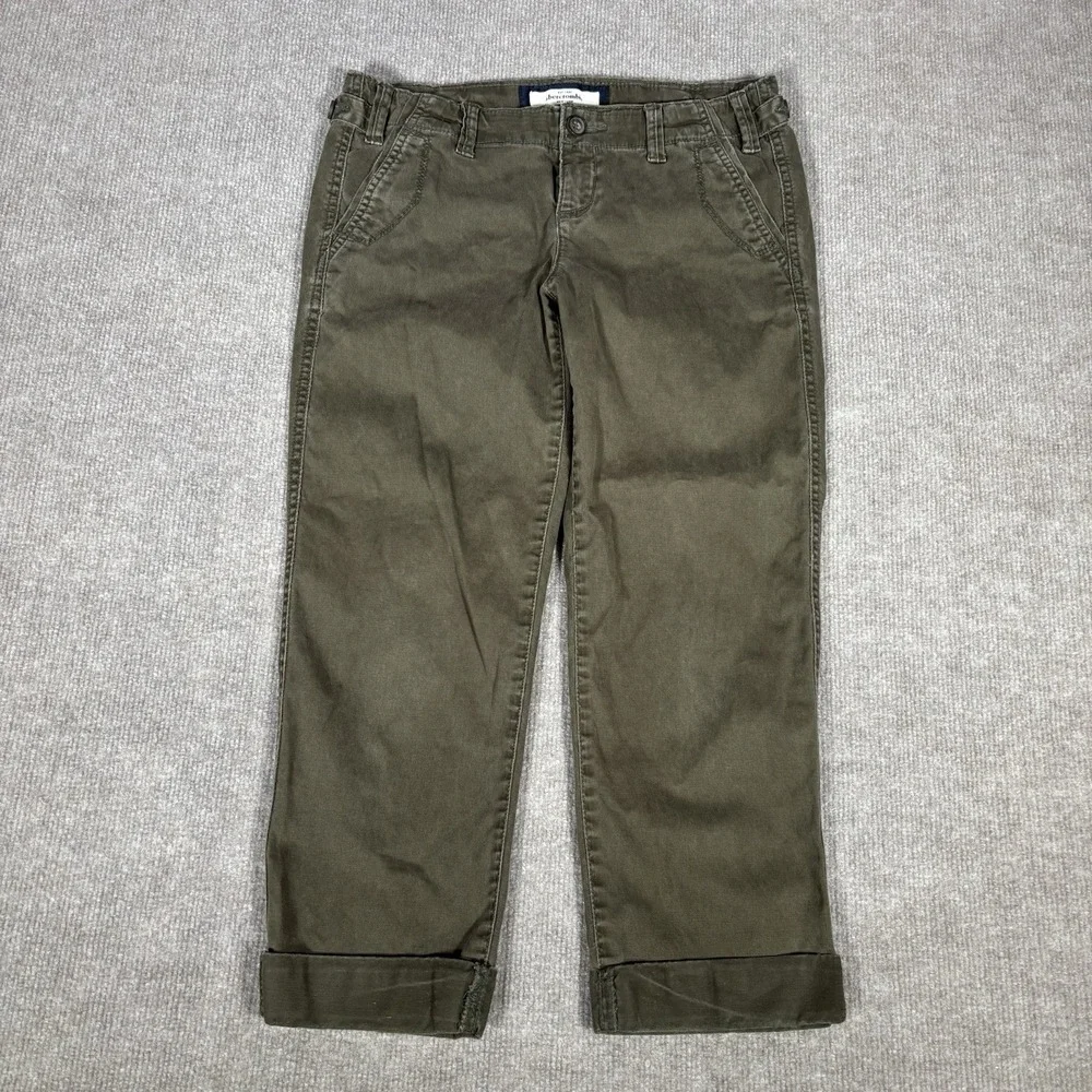 Vintage‎ Abercrombie & Fitch Pants Youth Girls 14 Green Chino Cropped Cuffed Y2K
